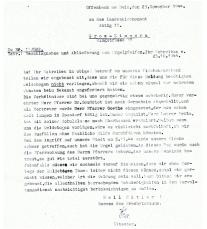 Schreiben Beschlagnahmung der Glocken