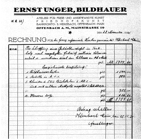 Rechnung des Bildhauers Unger