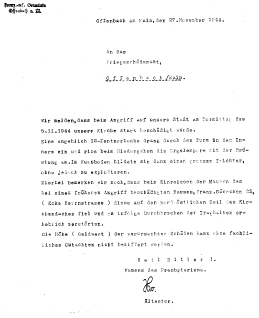 Schreiben des Kriegsschädenamtes